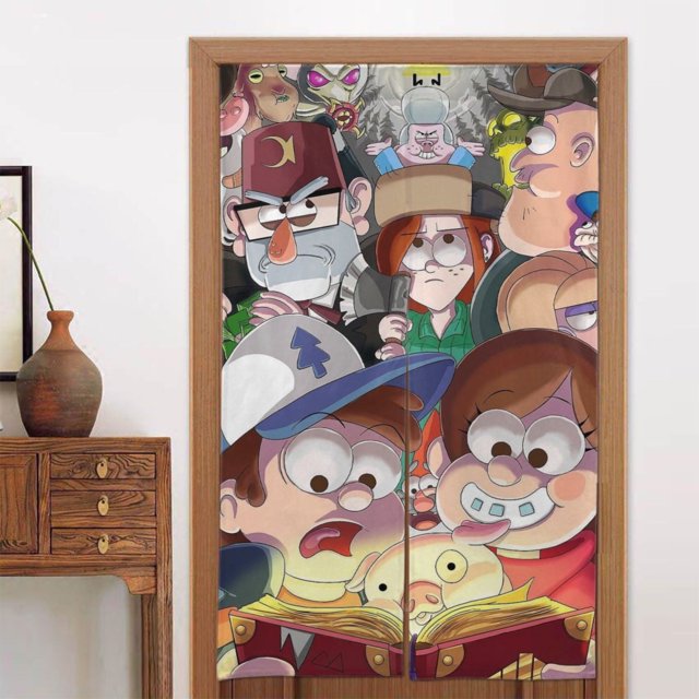 Cortina de puerta Gravity Falls para puerta, cortina opaca con estampado de patrón, cortina divisoria de ambientes, tapiz para decoración del hogar, 34" de ancho x 56" de largo