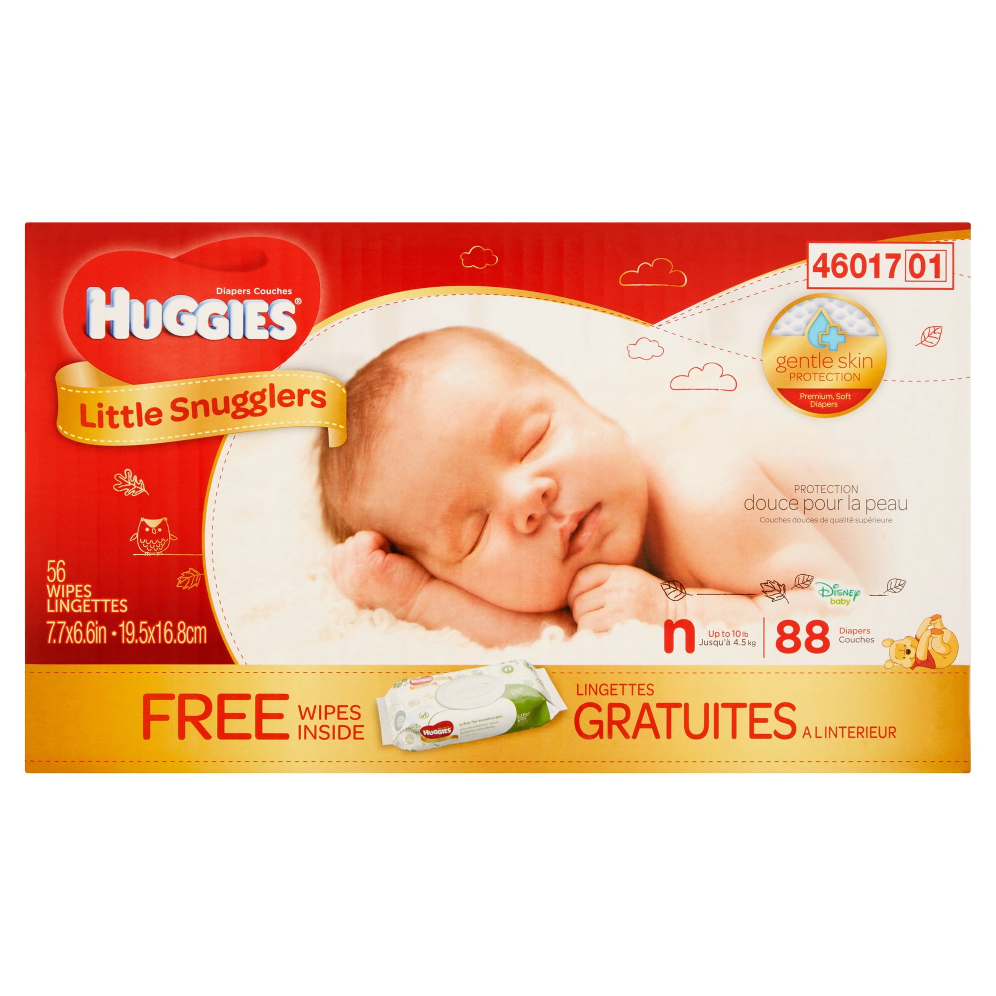 Huggies Little Snugglers Diapers with Bonus Wipes, Size Newborn, 88 Count