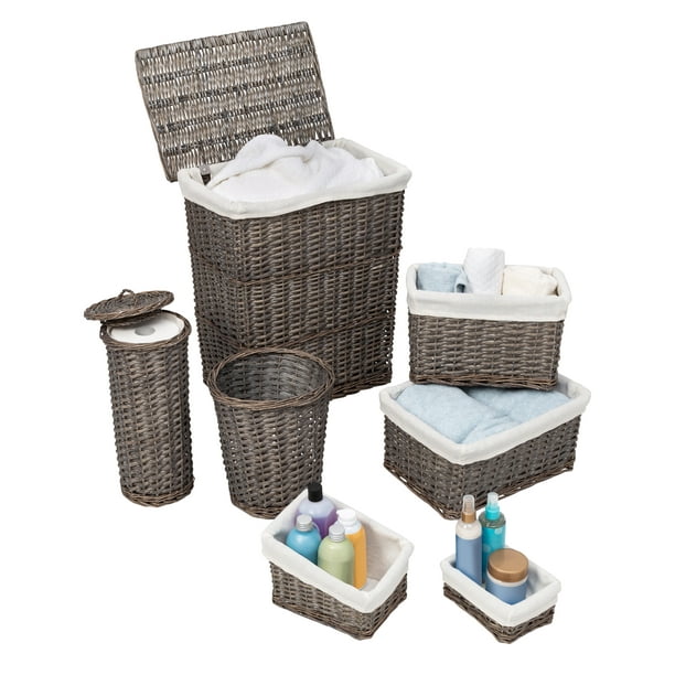 Honey-Can-Do 7-Pieces Split Willow Woven Bathroom Storage Basket Set, Gray