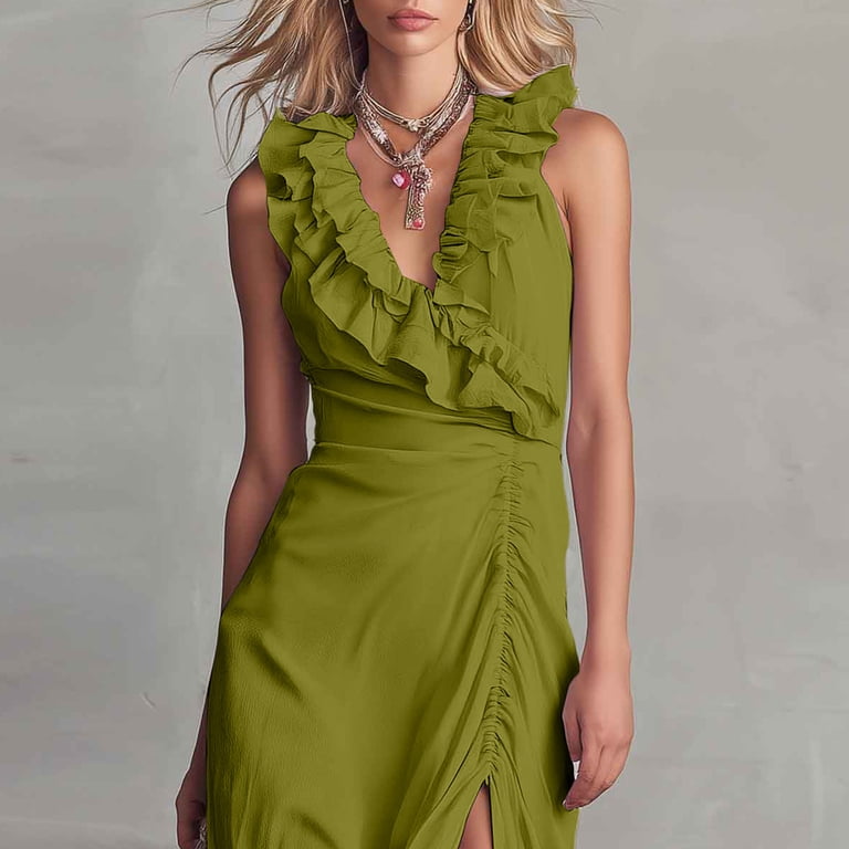 green sleeveless ruffled slit dress Beaded Sleeveless Ruffled Slit Gown by Juliet JT2686A 4 / Perry Blue