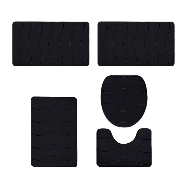 Ohufall 5 Piece Foam Bath Mat Set Non Slip Soft Universal Toilet Rug Machine Washable Quick Dry
