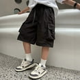 thumbnail image 2 of Glisme Boys Cargo Shorts With Pockets Boys 5-Inch Inseam Shorts Daily Wear Loose Knee-Length Shorts Mid-Thigh Shorts Boys Stretch Waist Pants Size 3-4 Years, Black, 2 of 5