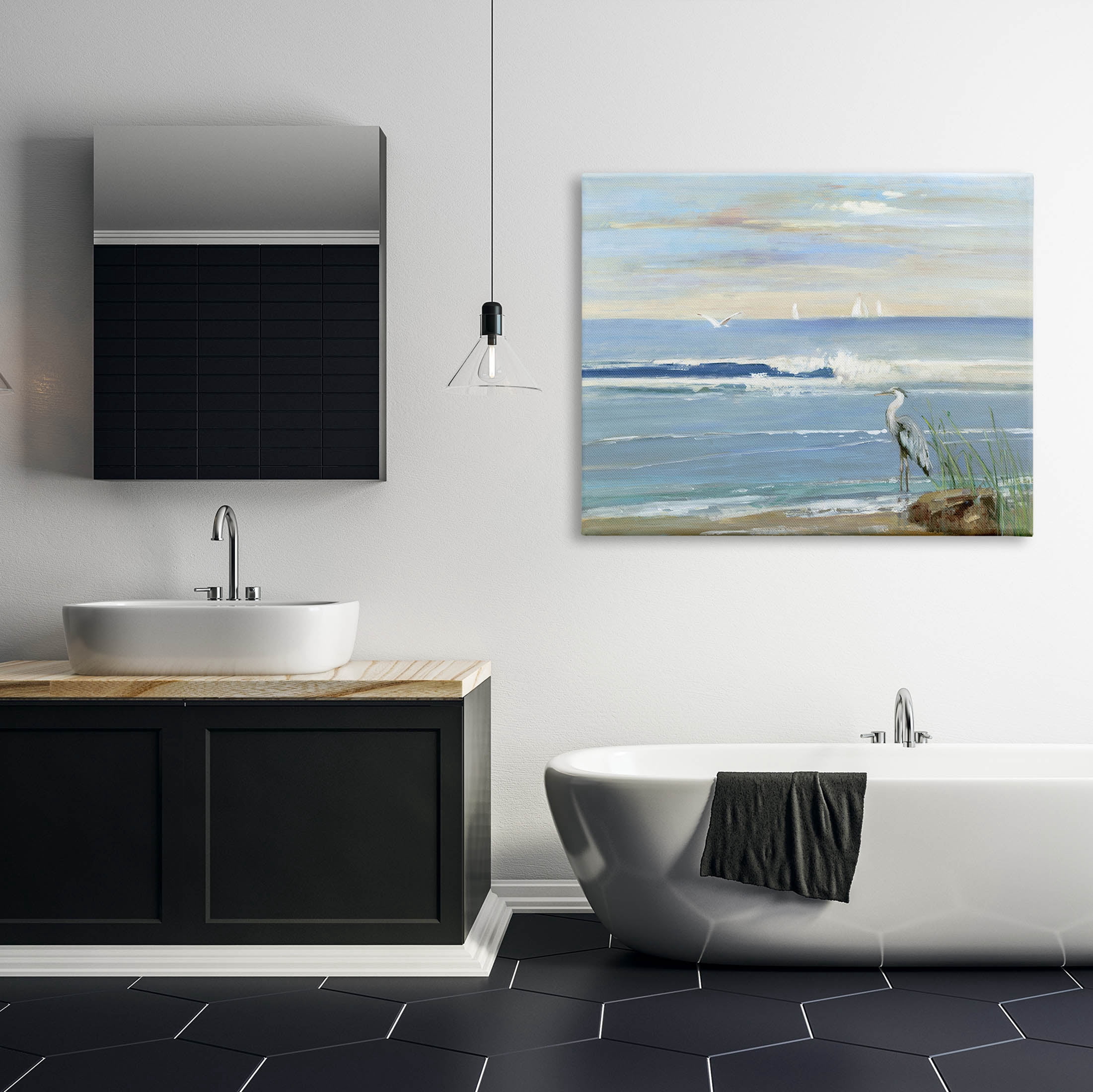 Stupell Industries Heron Splashing Beach Waves Painting Gallery Wrapped Canvas Print Wall Art, Design by Sally Swatland