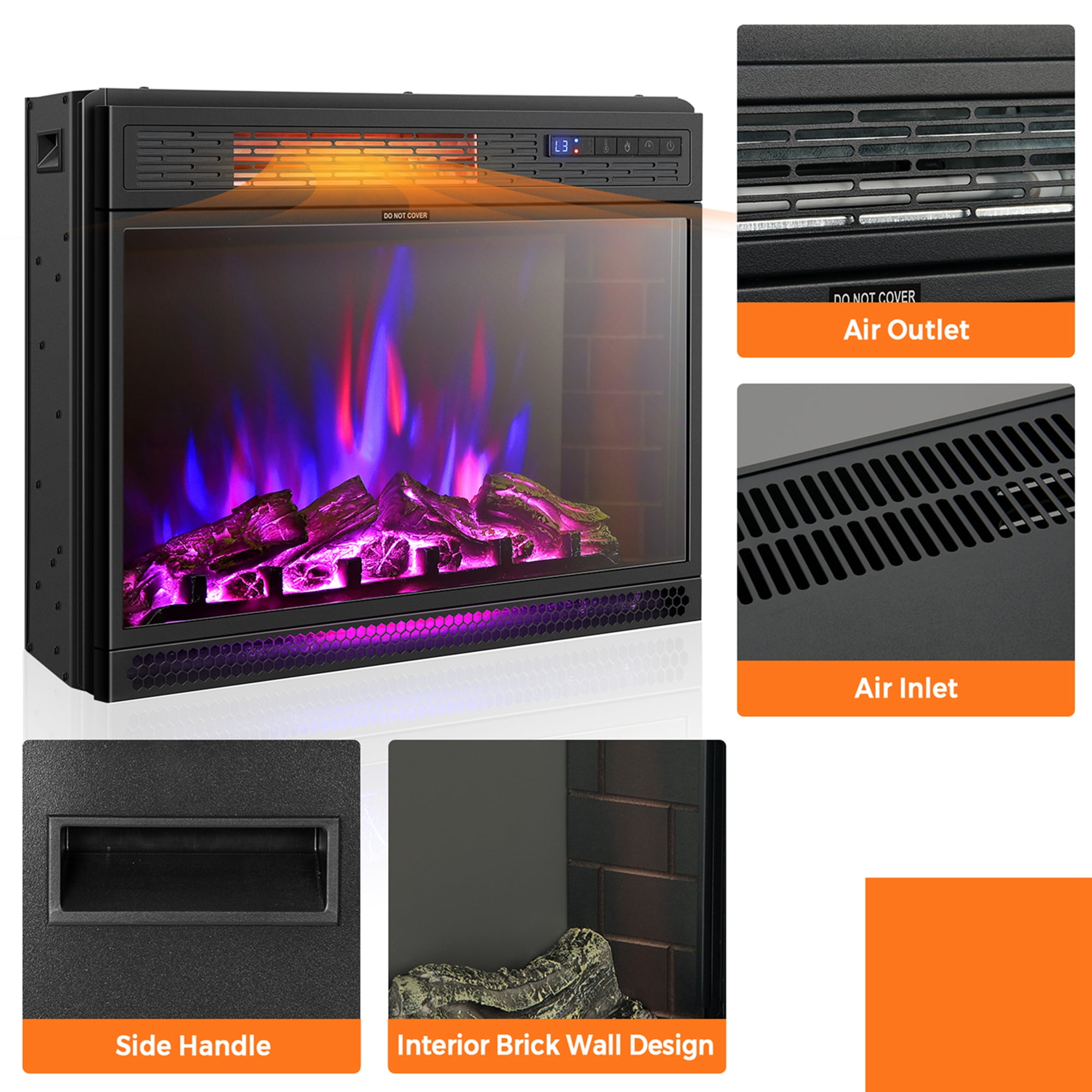 Costway 25''Electric Fireplace Freestanding & Recessed Heater Log Flame Remote 1350W