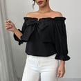 thumbnail image 6 of Women's Plus Size Top Off Shoulder Tie Front Layered Ruffle Long Sleeve Ruffle Flowy Chiffon Blouses Shirts Top Going Out Tops For Women, 6 of 7
