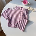 thumbnail image 6 of KPOPLK Baby Girl Summer 2 Piece Outfits Ruffle Short Sleeve Tops Striped Print Jogger Pants Casual Soft Comfy Clothes 12 18 24 Months Infant Toddler Size 6-7 Years,Purple, 6 of 6