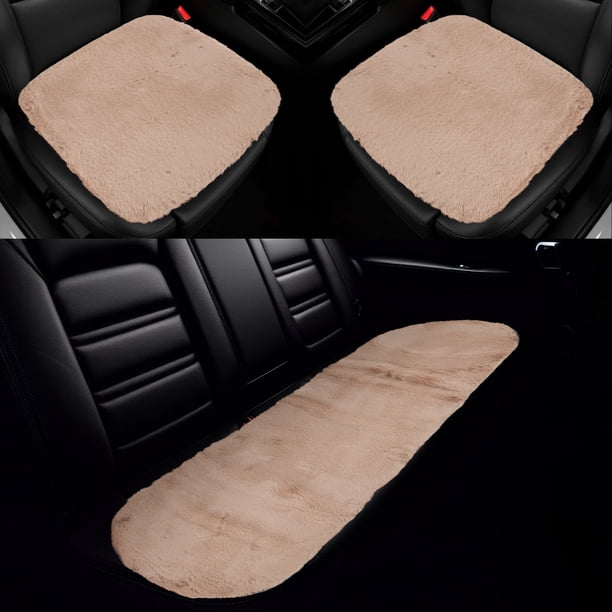 Juego de Fundas para Asientos de Coche Universal Almohadilla para Asiento delantera y trasera de lana de oveja Marrón 1 Juego
