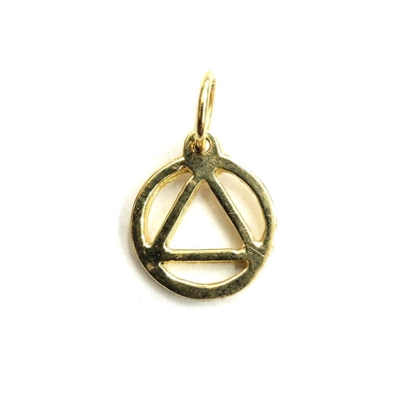 14k yellow Gold Tiny Alcoholics Anonymous circle triangle AA Symbol Pendant 0.7g