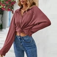 thumbnail image 4 of Scyoekwg Womens Tops Button Lapel Tunic Shirts Lightweight Loose Tshirt Long Sleeve Solid Color Tops for Women Trendy Dressy Casual Blouses (Wine,XL), 4 of 8
