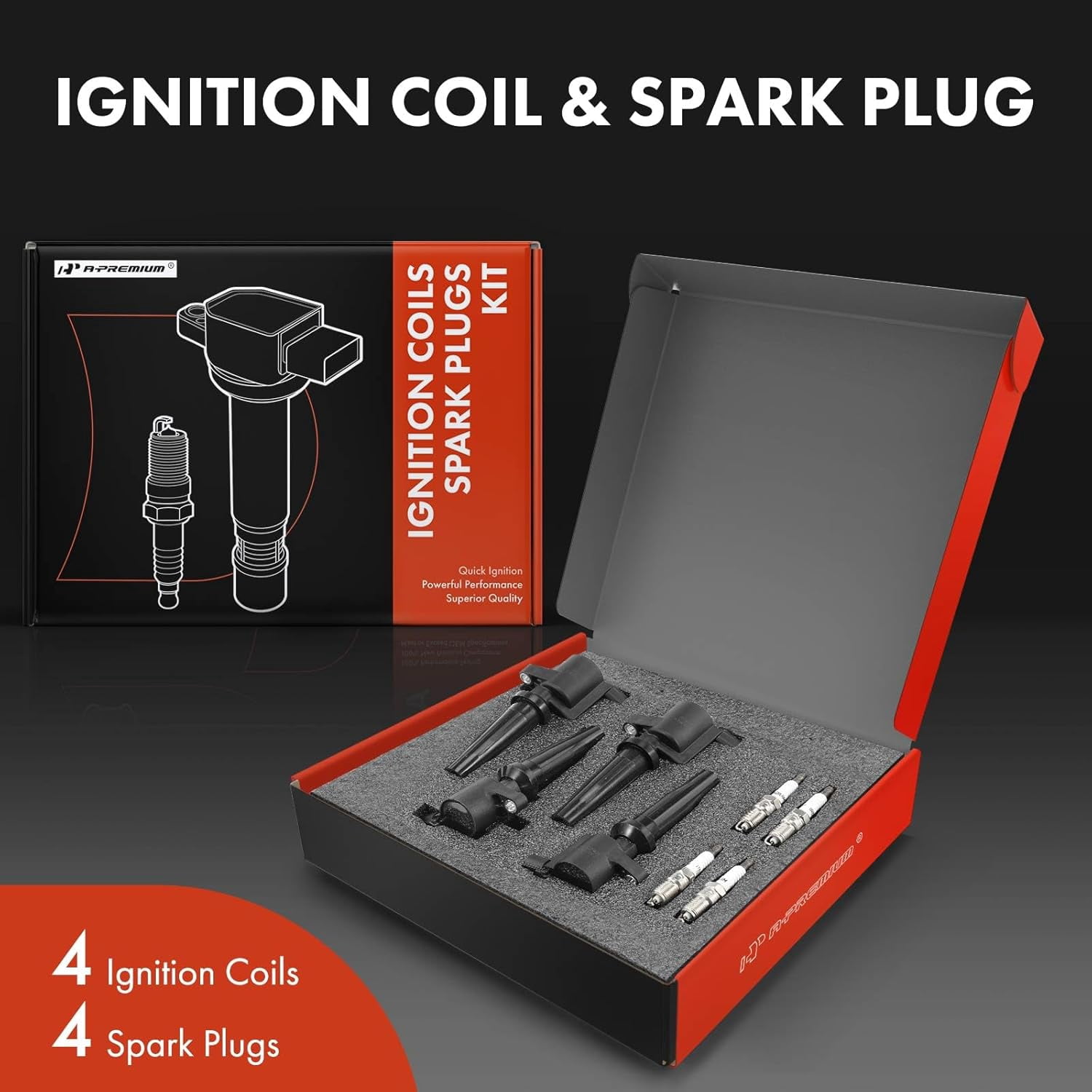 A-Premium Set of 4 Ignition Coil Pack and Iridium Spark Plugs Compatible with Ford Escape 2005-2008 2.3L, Focus 2011 2.0L, Transit Connect 2010-2013 2.0L & Mercury Mariner 2005-2008 2.3L