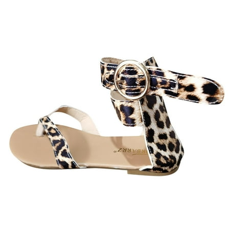 

nsendm Womens Sandals Womens Flip Flop Sandals Leopard print Roman Flats Slippers Casual Beach Shoes Brown 40