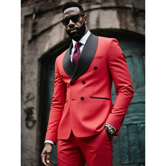 Men's Suit 2-Piece Double-Breasted Tuxedo Paisley Jacquard Shawl Lapel Blazer Jacket & Dress Pants Set for Wedding, Prom, Party