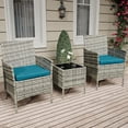 thumbnail image 6 of IdealHouse 3 Piece Patio Furniture Set, Rattan Outdoor Furniture with 2 Chairs & Coffee Table, Modern Outdoor Seating Conversation Bistro Set for Garden Backyard Porch (Grey and Peacock Blue), 6 of 8