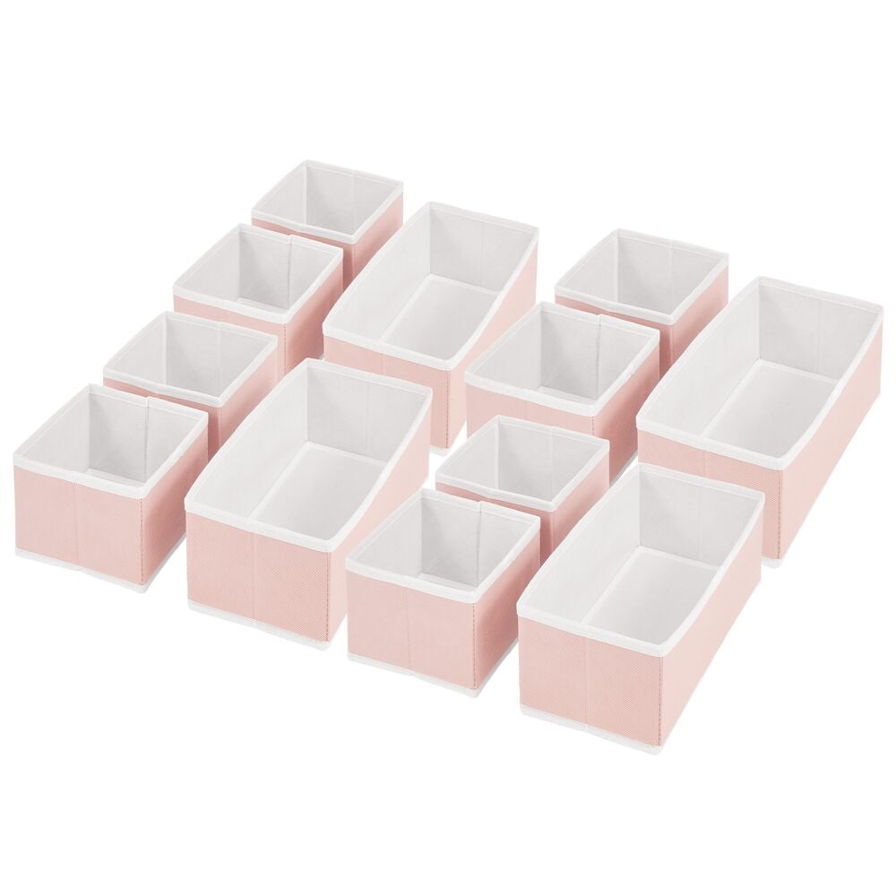 mDesign Fabric Dresser Drawer, Closet Storage, Set of 12 Pink/White