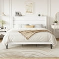 thumbnail image 2 of Einfach King Size Luxury Velvet Upholstered Platform Bed Frame with Wingback Headboard, Off-White, 2 of 8