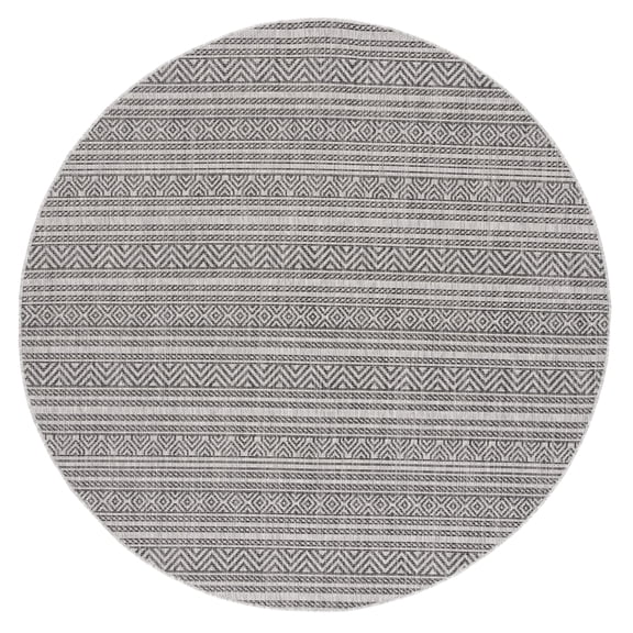 SAFAVIEH Courtyard Everette Geometric Indoor/Outdoor Area Rug, Black/Grey, 5'3" x 5'3" Round
