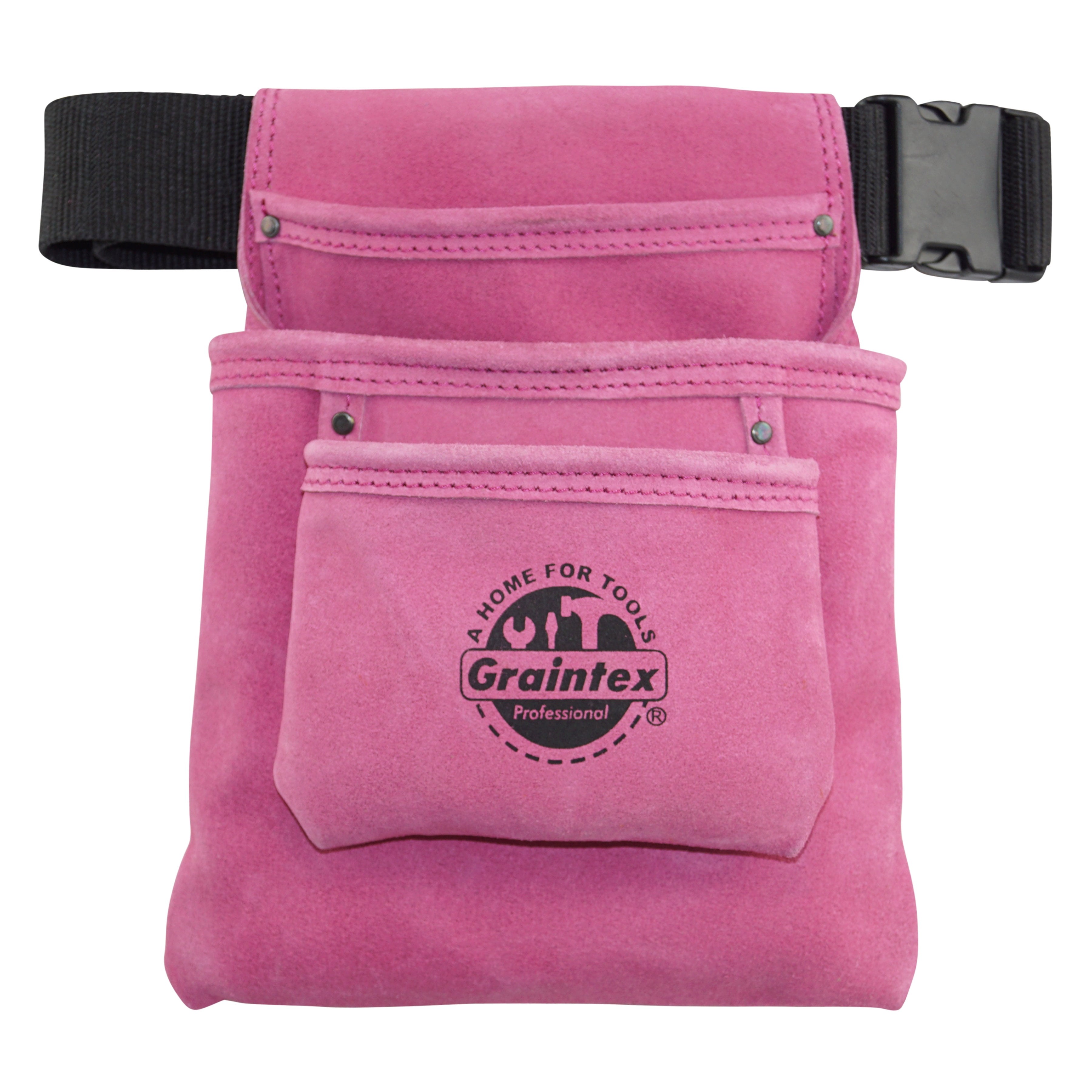 Graintex 3 Pocket Nail & Tool Pouch Pink Color Suede Leather with 2â€ Webbing Belt for Constructors, Electricians, Plumbers, Handymen