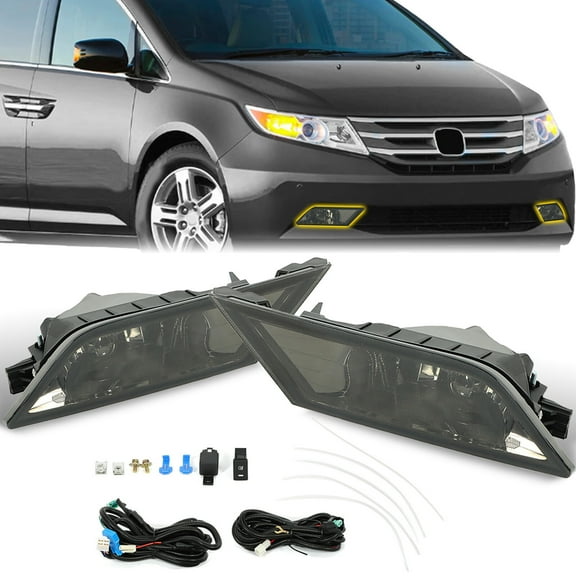 CCPAO Compatible with 2011-2013 Honda Odyssey Smoke Bumper Lamps Driving Fog Lights Switch Pair