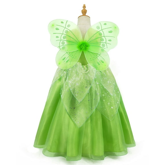 HAWEE Fée Tinkerbell Princesse Robe pour Fille Fantaisie Robe jusqu'à Costume Fleur Feuille Verte Fée Elfes Cosplay Clohting