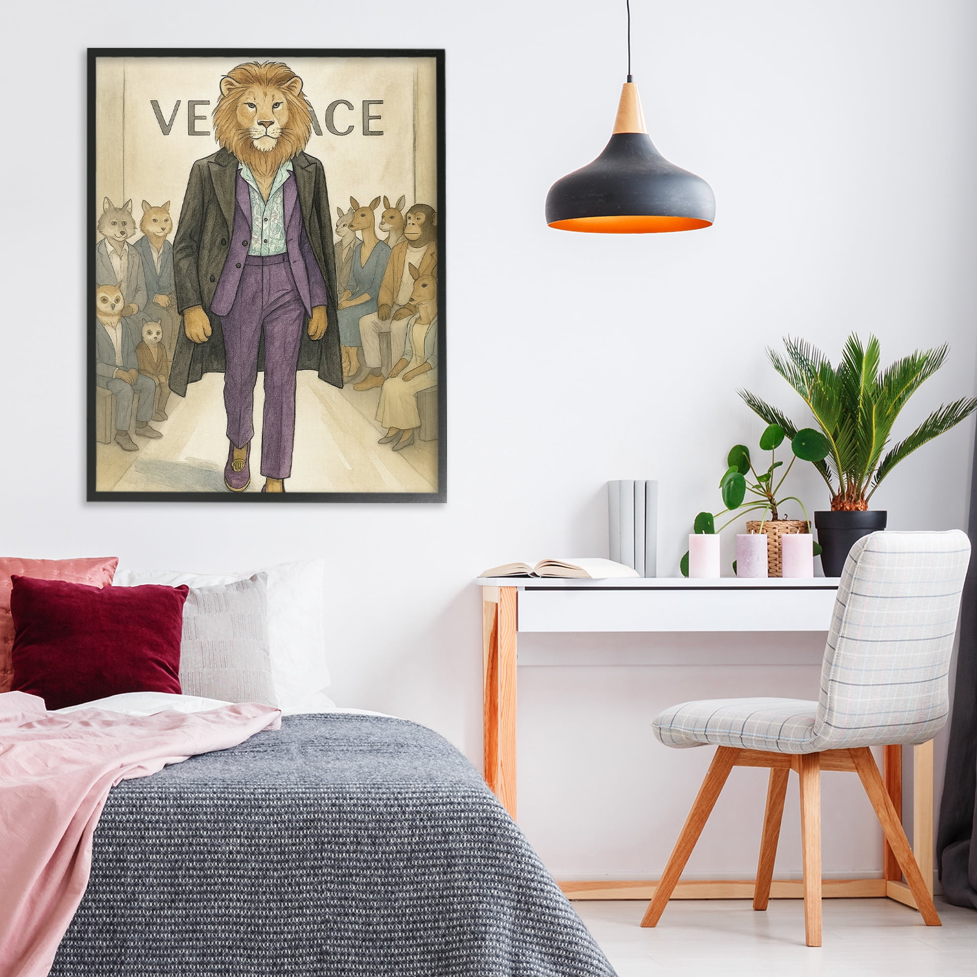 Stupell Industries Fashion Runway Lion Black Framed Giclee Art, design by Grotto Studios