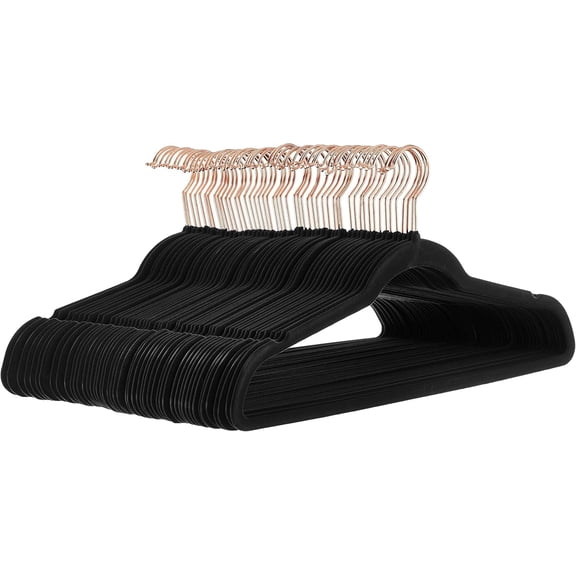 Slim Velvet Non-Slip Space Saving Suit Clothes Hangers for Closet Organization, Black/Rose Gold, 50-Pack