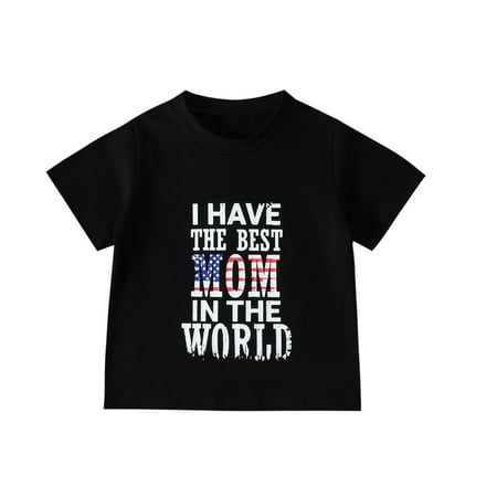 

ZMHEGW Unisex Kids Patriotic American 4Th Of July T Shirts Crew Neck Short Sleeve Crew Neck Kids Tee Tops Independence Day Print Black 130
