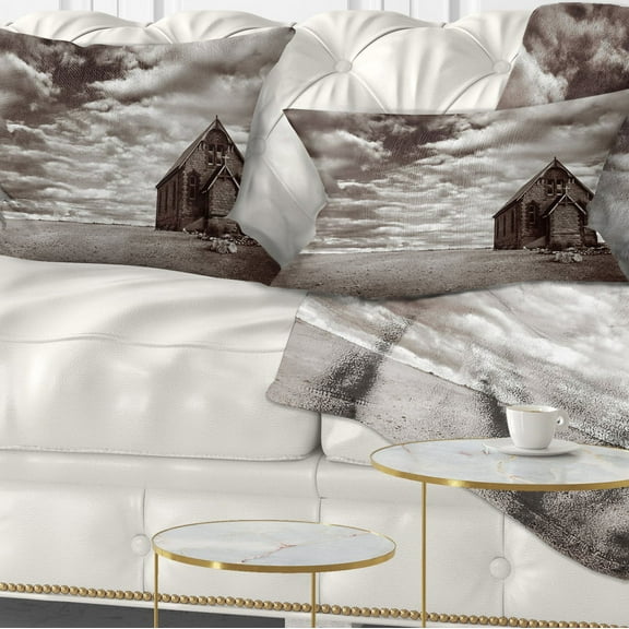 Designart Abandoned Desert Church - Landscape Printed Throw Pillow - 12x20