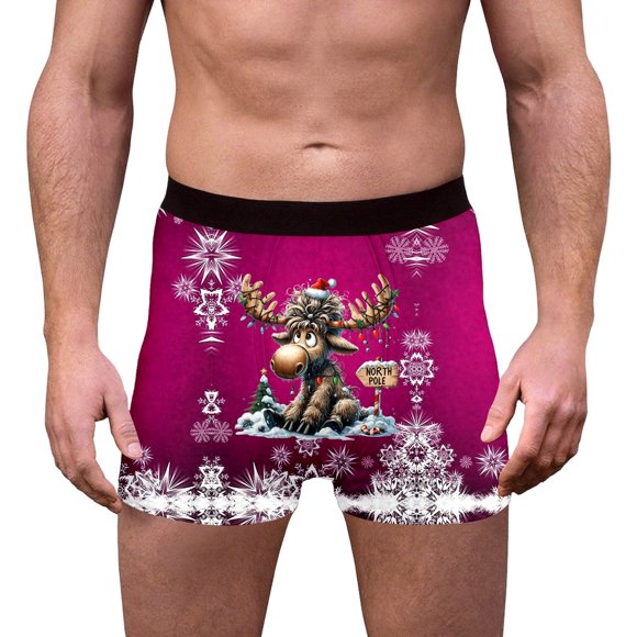 Separate Pouch Mens Underwear Mens Testicle Support Underwear Briefs Men Pack Light Weight Festive Reindeer Snowflake Print Soft Breathable Purple M