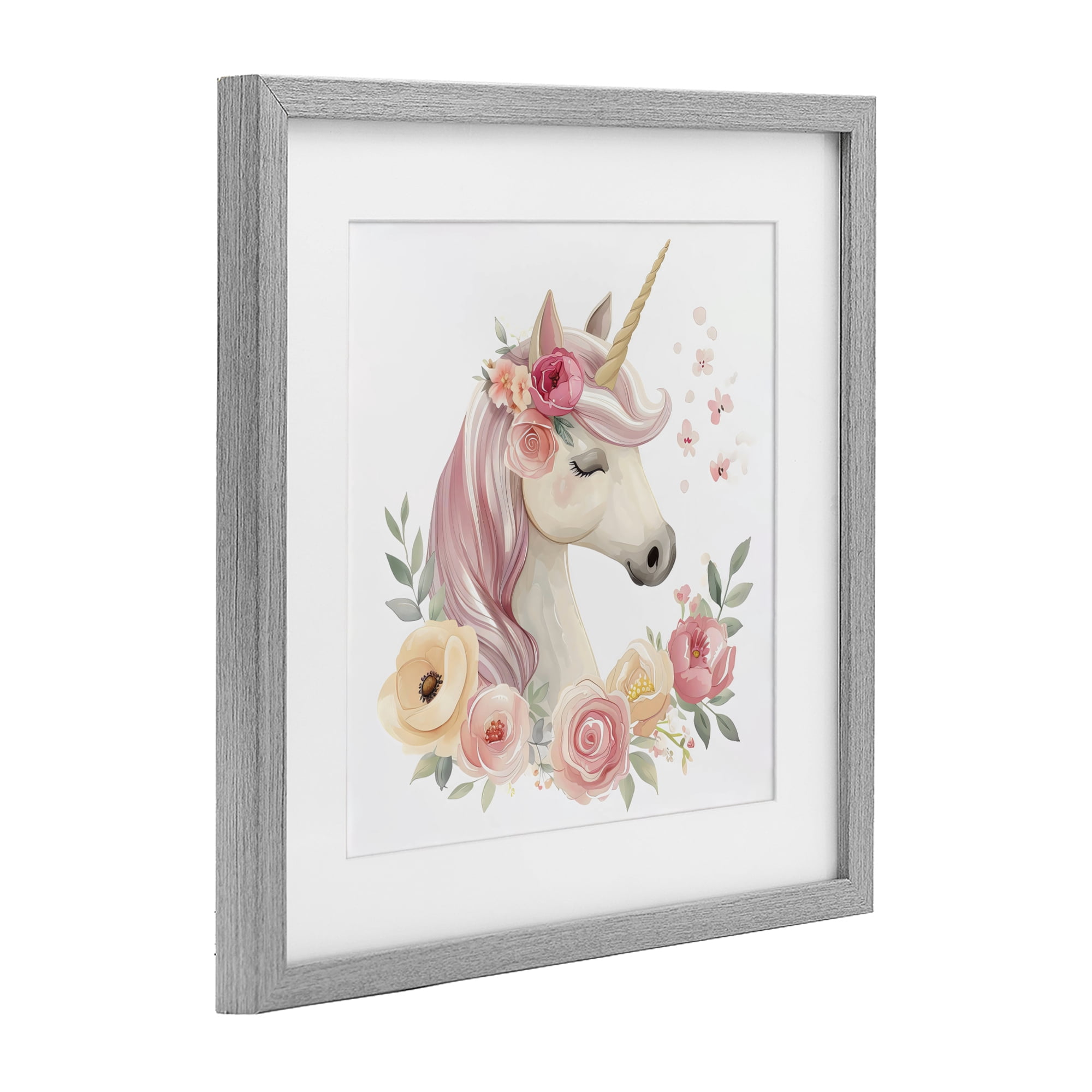 Stupell Industries Unicorn with Floral Wreath Gray Framed Print Under Glass, design by Creative Studio