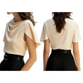 thumbnail image 3 of Women's Short Sleeve Cowl Neck Dressy Shirts Clothes Outfits Tops for Casual Summer Color XL, 3 of 7
