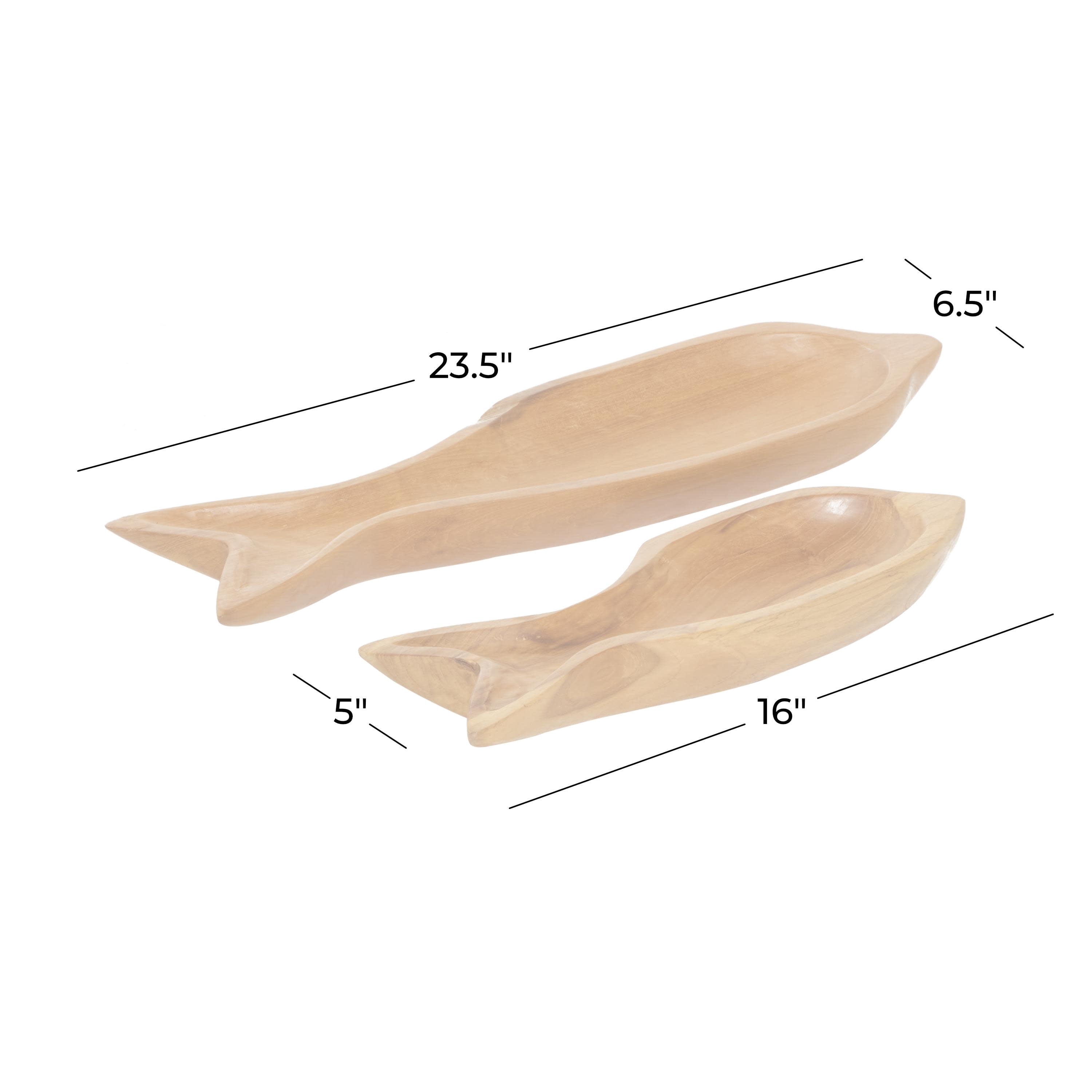 DecMode 24", 16"W Brown Teak Wood Handmade Fish Tray, 2-Pieces