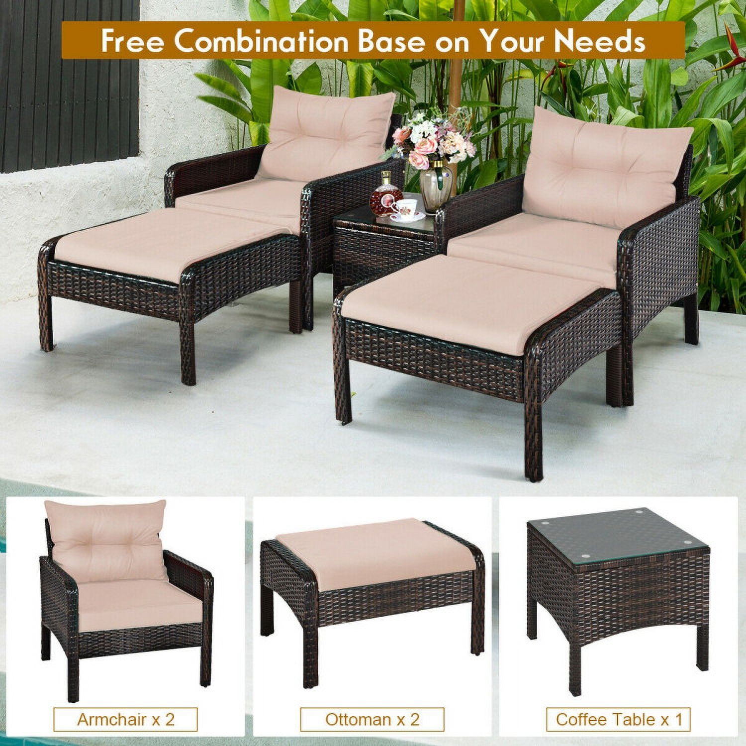 Aimee Lii 5 Pcs Patio Rattan Wicker Sofa Furniture Set, Outdoor Patio Furniture