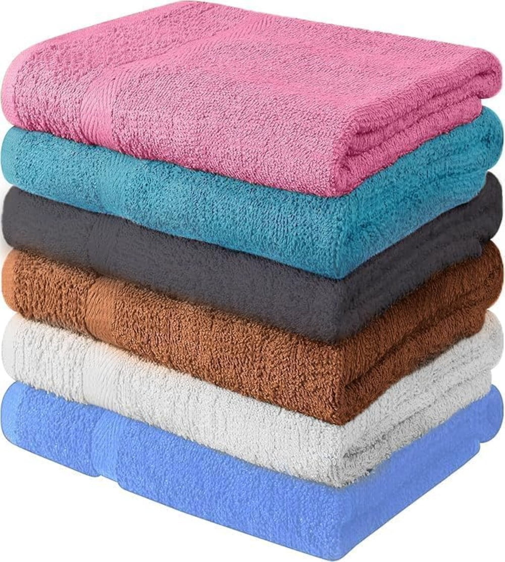 Cotton Bath Towel Set, 6 Pack, Multi-Color, 27 x 54 Inches for Bathroom, Spa and Gym Use