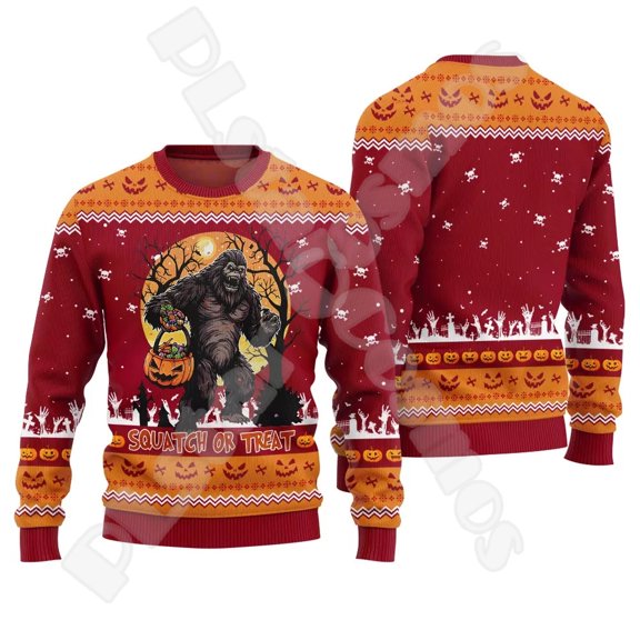 Halloween Christmas Santa Claus Graffiti Vintage Retro Winter Ugly Sweater 3DPrint Harajuku Pullover Casual Funny Long Sleeves 6 (Sweater,XXL)