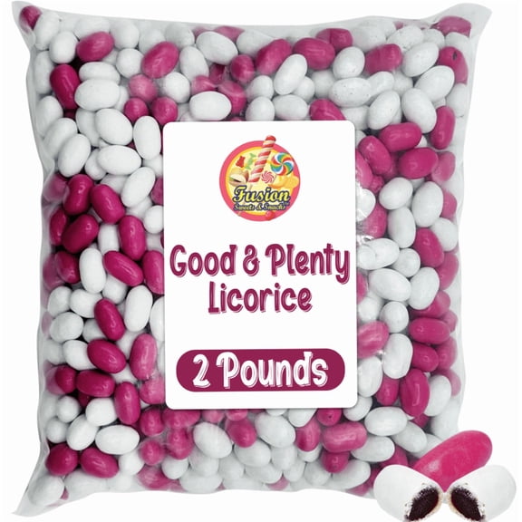 Good And Plenty Candy, 2 Pound Bulk Bag, Fat Free Treat, Pink & White Nostalgic Licorice Candy - Gumball Machine Refills, Licorice Flavored Candies