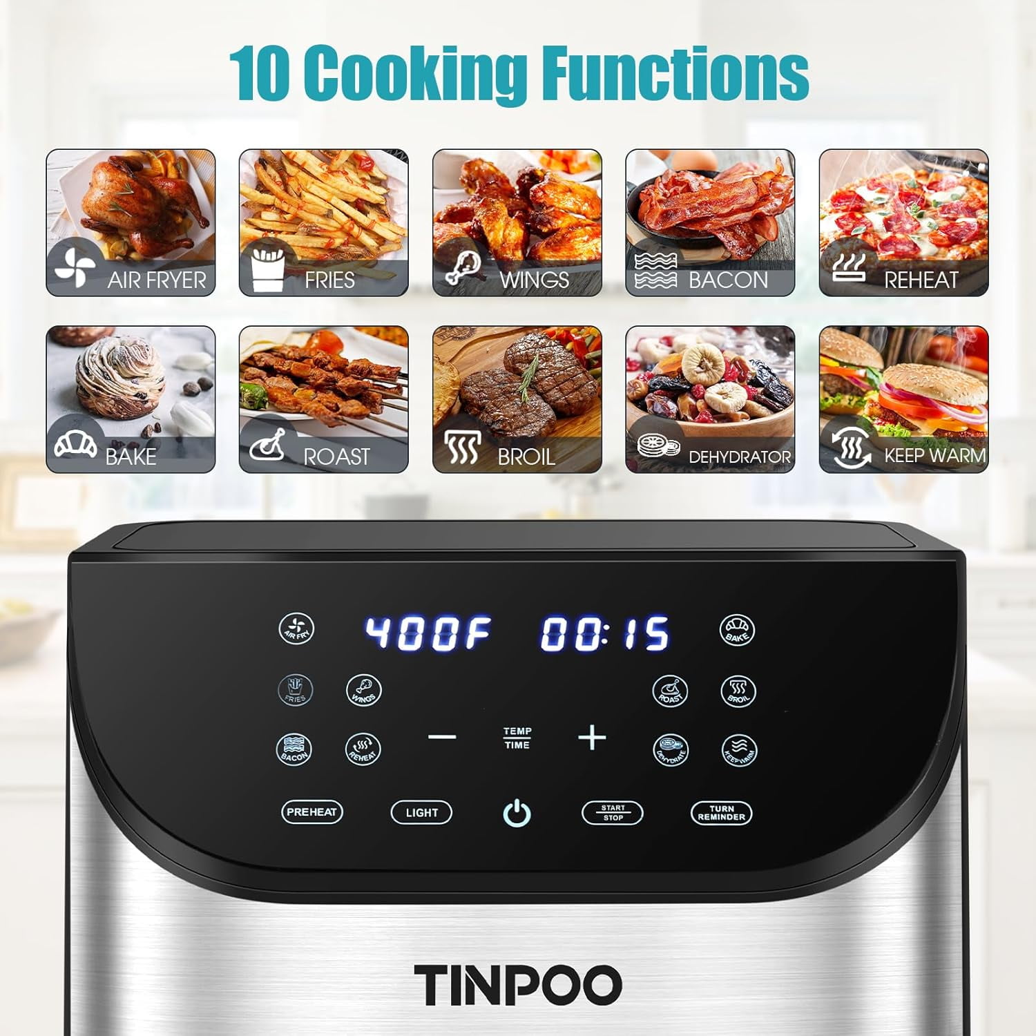 6.2 QT Oilless Large Capacity 1500W Oven Air Fryers Healthy Cooker with 10 Preset, Visual Cooking Window, Non-Stick Basket