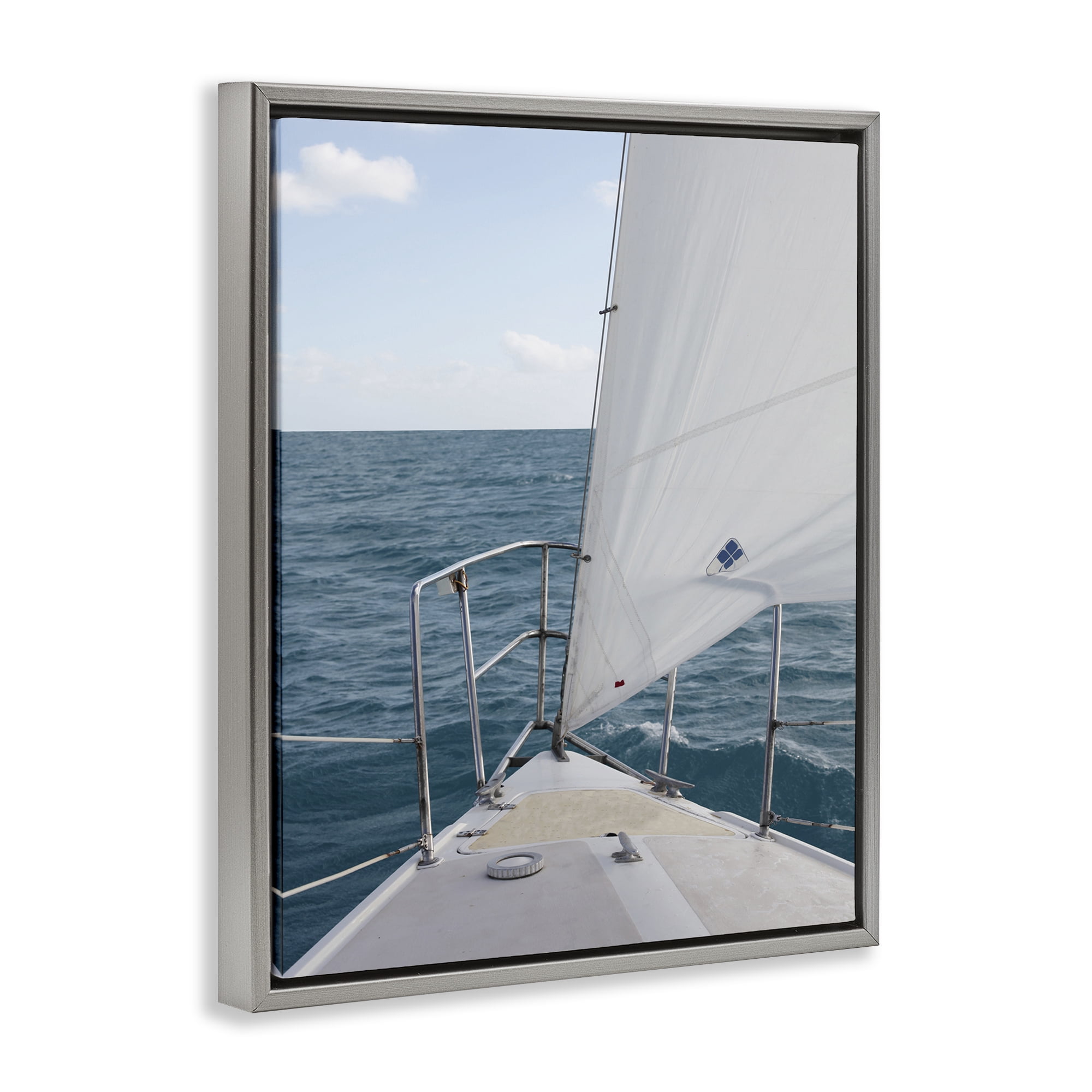 Stupell Industries Ship Bow View Nautical & Beach Photography Gray Floater Framed Canvas Art Print Wall Art, 17 x 21