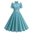 thumbnail image 2 of HAOTAGS Summer Dresses for Women 2026 Checkered Polka Dots Retro Hepburn Dress Light Blue Size M, 2 of 9
