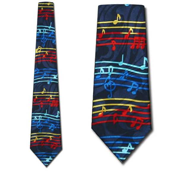 Music Notes on a Staff Stripe Necktie Mens Tie by