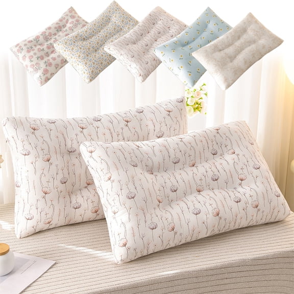 OEFNTAC Cotton Pillow with Flower Print 60x40x10cm Soft Neck Support Bed Pillow Machine Washable