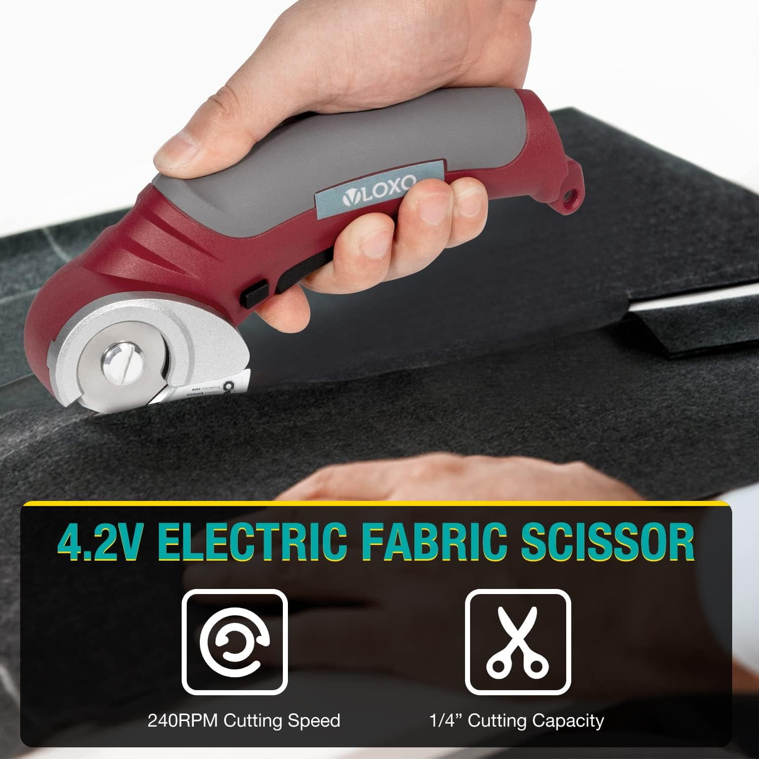 VLOXO Cordless Electric Scissors, 4.2V Electric Mini Cutter, Carpet and Cardboard Cutter, Rotary Cutter for Fabric and Cloth