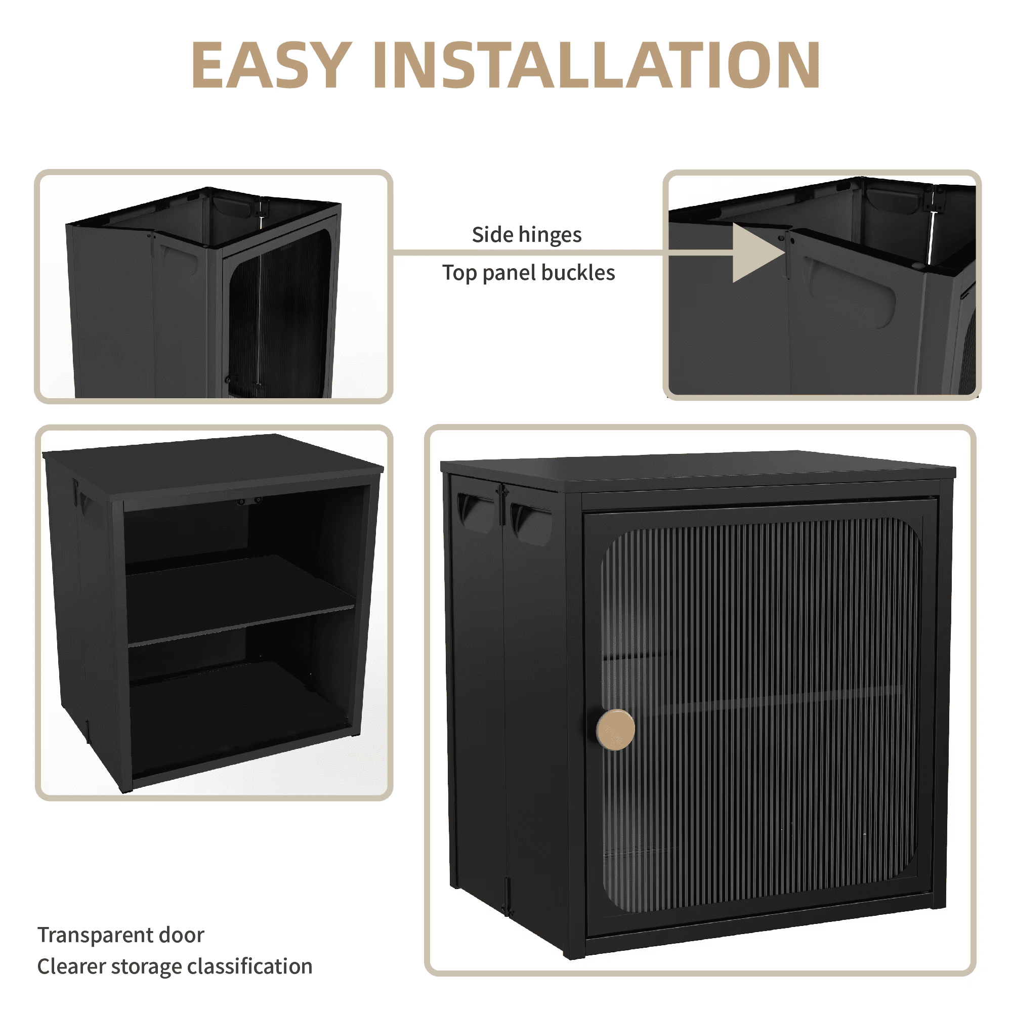 MAYEERTY Foldable Storage Cabinet, Steel-Wood Combo with Anti-Slip Design, Black
