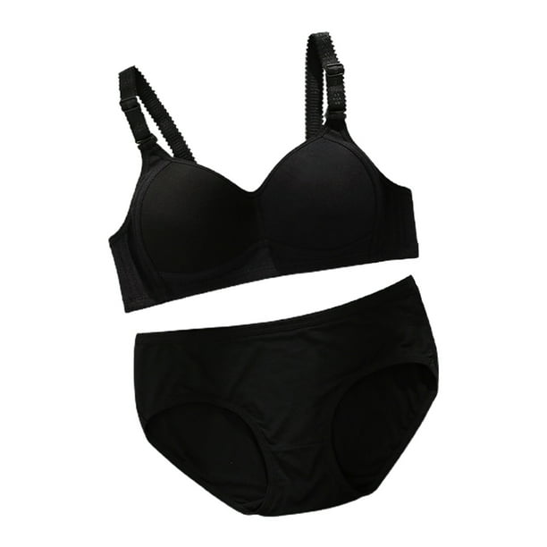 Pfysire Women's Girls Underwear Set Non Wired Bra Briefs Knickers Black
