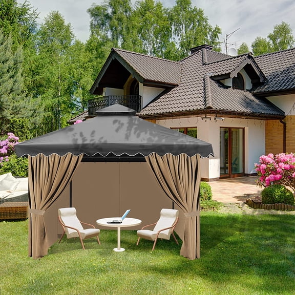 Gazebo Universal Replacement Privacy Curtain, 10'X12' Waterproof Outdoor Sidewall with Zipper for , Garden and Backyard (4-Panels, Brown)