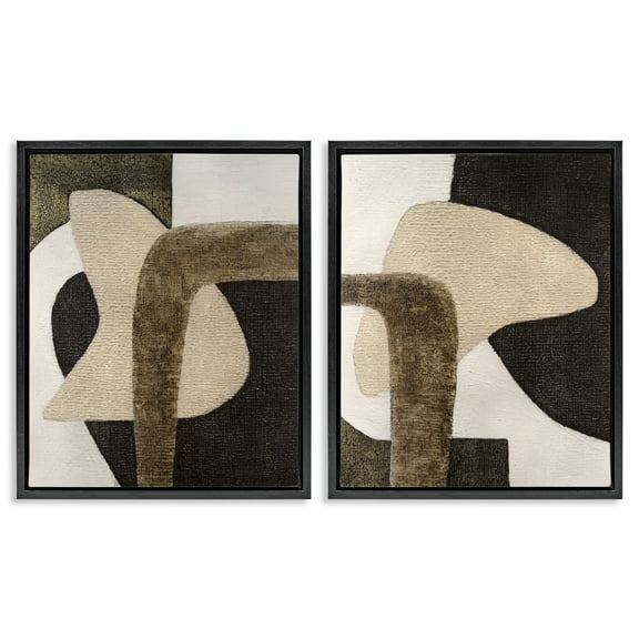 Stupell Industries Minimalist Brown Beige Shapes Abstract Painting Black Floater Framed Canvas Art Print Wall Art, 17 x 21, Set of 2