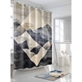 thumbnail image 3 of Color Block Shower Curtain Set ，Waterproof Fabric Shower Curtains Modernism Blue Beige Geometric Shower Curtains for Bathroom,Bathroom Decor 54x"78", 3 of 6