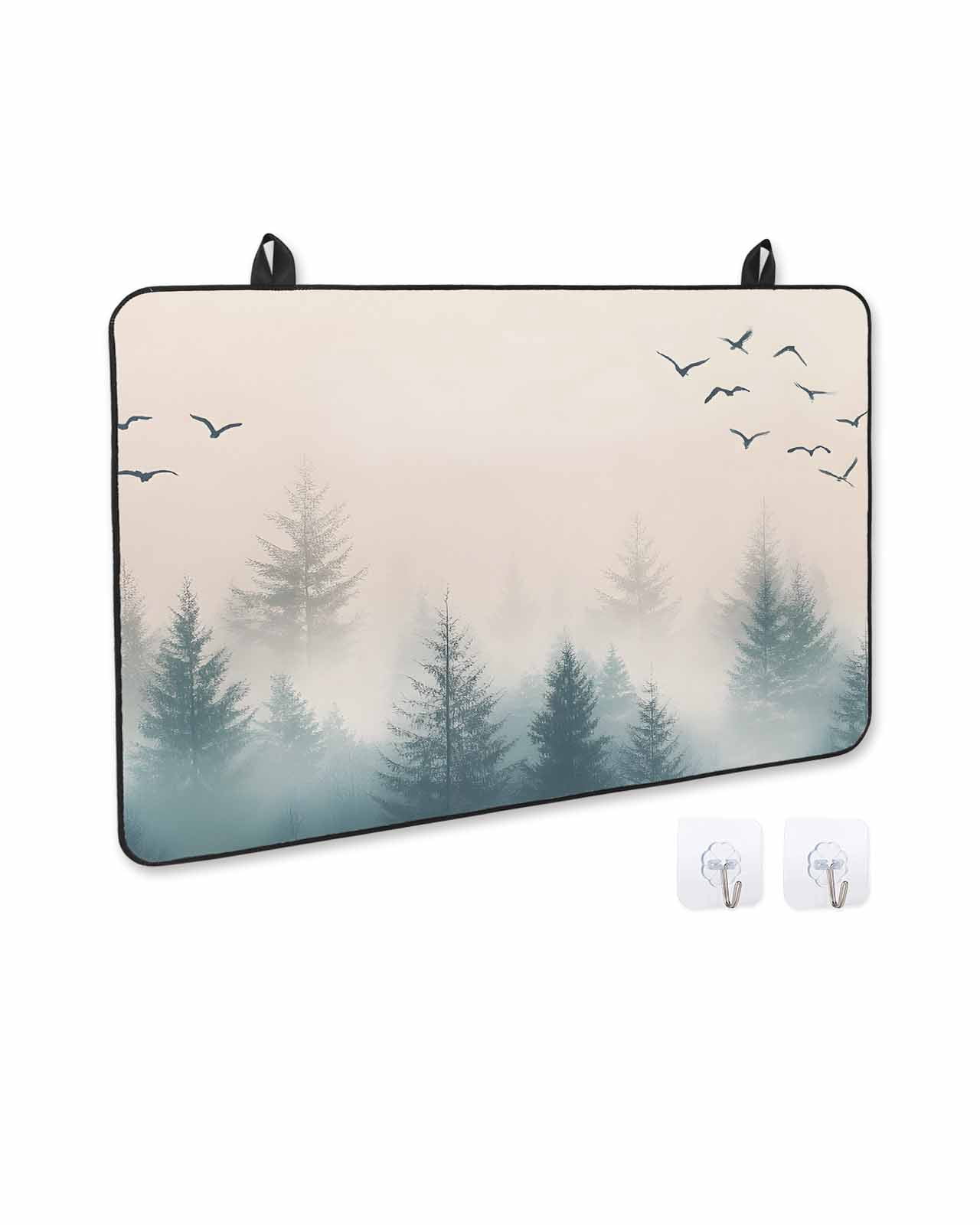 nqOlkjepod Large Induction Cooktop Protector Mat 36"x21", Foggy Forest Stove Top Covers for Electric Stove, Watercolor Pine Trees Natural Landscape Stove Burner Cover Mats, Glass Top Stove Cover