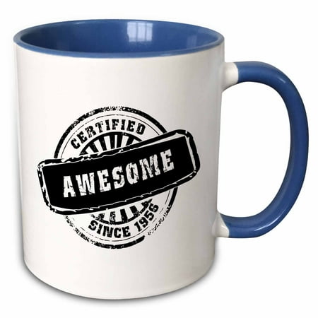 

3dRose Certified Awesome since 1956 - funny birthday personal birth year black stamp - fun humor humorous - Two Tone Blue Mug 11-ounce