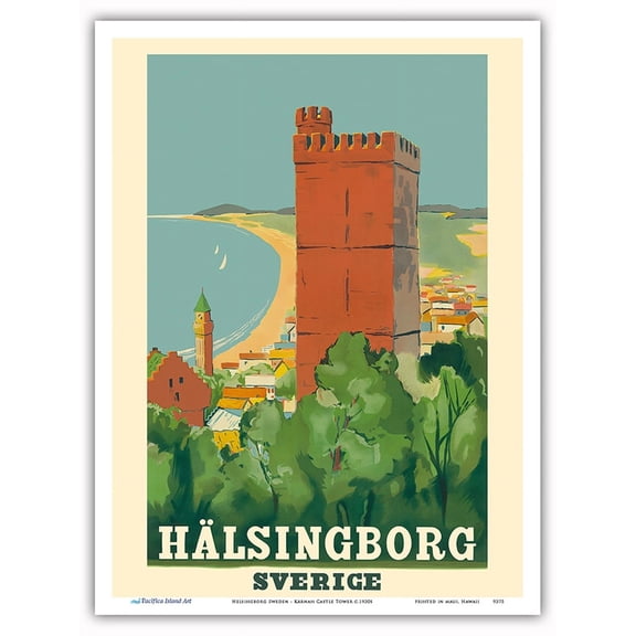 Helsingborg Sweden (Hälsingborg Sverige) - Kärnan Castle Tower - Vintage Travel Poster c.1930s - Master Art Print (Unframed) 9in x 12in
