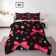 thumbnail image 3 of Homewish Cartoon Cherry Fruit Queen Comforter Set for Kids, Black Red Bowknot Bedding Sets, Kawaii Flower Floral Reversible Bedding Comforter Set, Lightweight Room Decor, 3 Pieces, 3 of 8